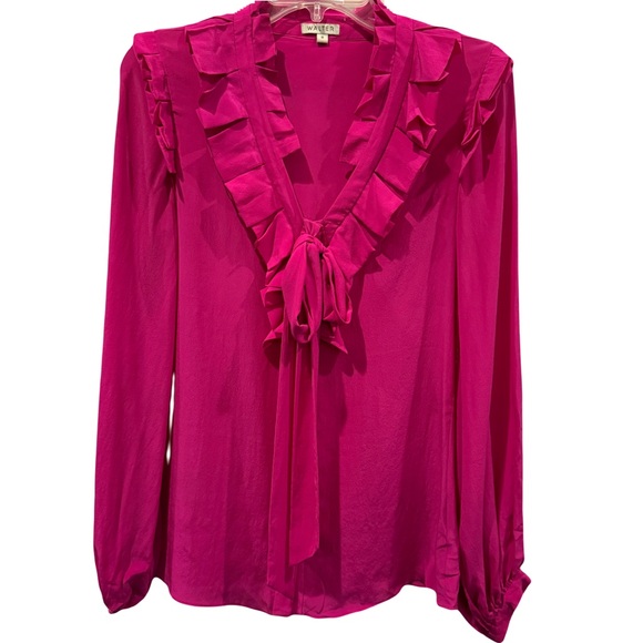 Walter‎ Baker 100% Silk Hot Pink Magenta Ruffled V-Neck Blouse Size 0 - Picture 1 of 4